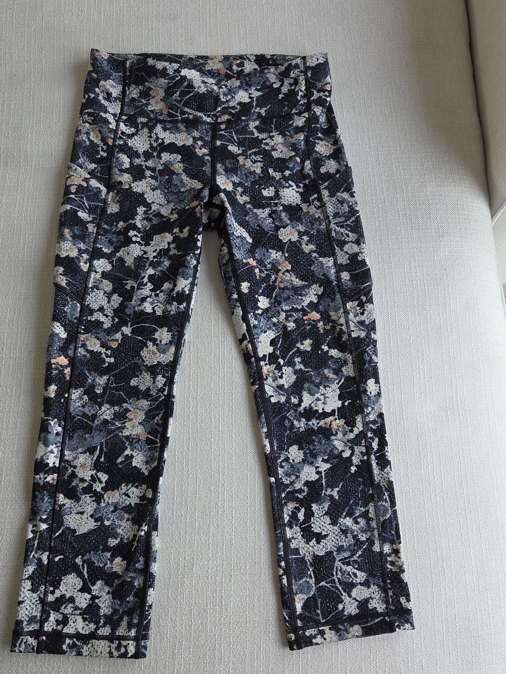 lululemon athletica Black Floral Cropped Leggings with Cream & Peach Accents